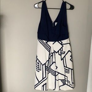Navy and White Print Dress